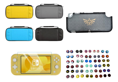 Protector Zelda Sim + Estuche + Vidrio + 2 Grips Switch Lite