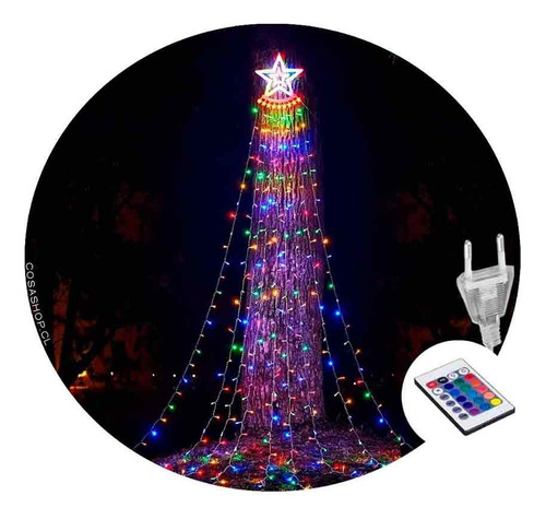 Cascada Estrella De Árbol Navidad + Control Remoto+ Luz Led