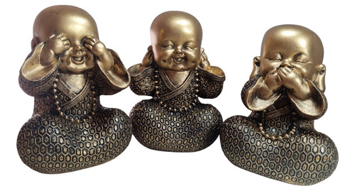 Trio De Buda Monge Bebê Cego Surdo Mudo Baby Enfeite Dourado