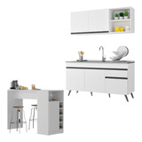 Cozinha Compacta/bancada Americana Veneza Multimóveis Mp2200 Cor Branco/preto