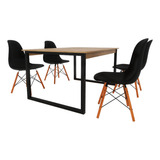  Jogo 4 Cadeiras Charles Eames Wood Eiffel Sem Braço + Mesa 