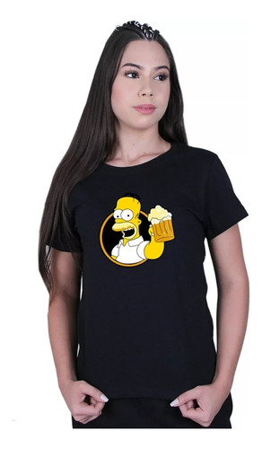 Camiseta Baby Look Feminina Homer Simpsons Cerveja Camisa