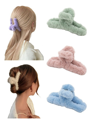 12 Pinzas Cabello Mujer Peluche Felpa Mariposa Garra Mayoreo