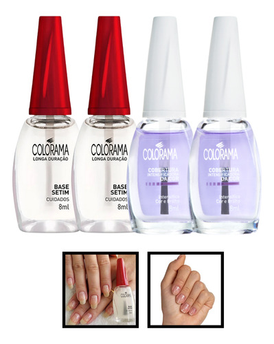 Kit 4 Esmaltes Colorama Tratamento Base Setim E Extra Brilho