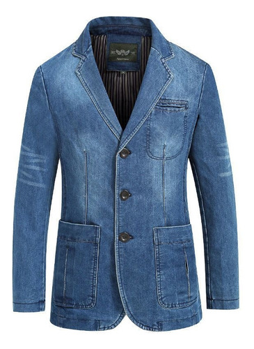 Jaqueta Blazer Masculina Jeans Jeans Bolso Grande Corte Slim