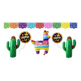 Kit Decoración Fiesta Mexicana Cactus Burro Globos Guirnalda