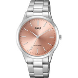 Reloj Q&q Mujer Pulsera Plateado Acero Color Del Fondo Naranja C10a-017