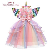 Vestido De Unicornio Arcoíris Princesa Niña Fiesta Cumpleaño