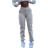 Pantalones Blanco Joggers Tiro Alto De Mujer Cargo J