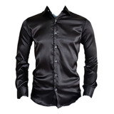 Camisa Manga Larga Elegante Para Hombre Satinada Botones