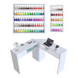 Mesa De Manicure Em L + Expositor Esmaltes + Brinde Premium