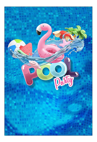 Painel Festa Vertical 1,5x2,2 Pool Party Flamingo Rosa 08