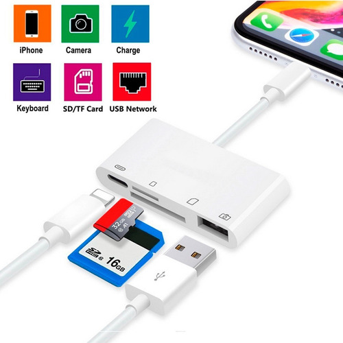 Adaptador Lightning Leitor Pen Drive E Cartão Sd Para iPhone