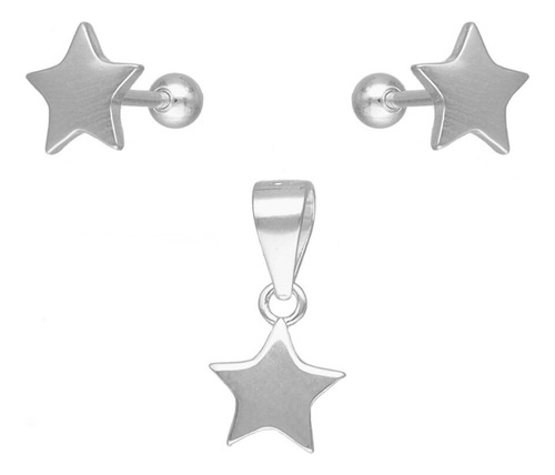 Conjunto Set Collar Cadena Niña Diseño Estrella 40 Cms-plata