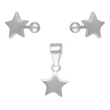 Conjunto Set Collar Cadena Niña Diseño Estrella 40 Cms-plata