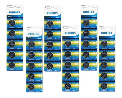 Kit 6 Cartelas Pilhas Baterias Cr2032 3v Philips Lítio