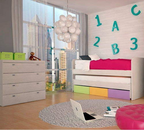 Combo Dormitorio Cama Nido + 3 Cajones Colores + Comoda Cl05