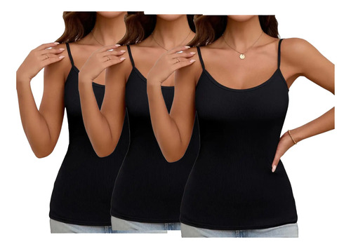Top Tirantes 3pz Unitalla Lycra Blusa Básica Camiseta Mujer