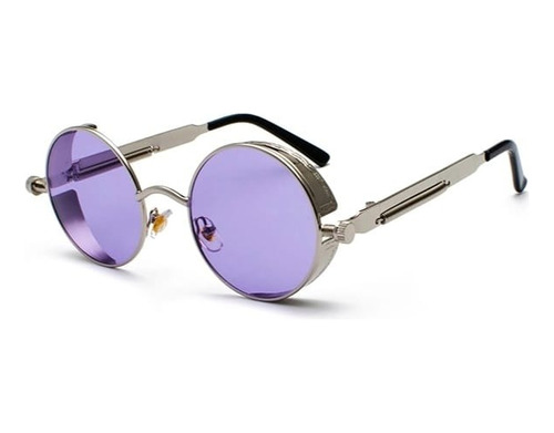 Gafas De Sol Steampunk Casual Redonda  Lente Violeta Unisex