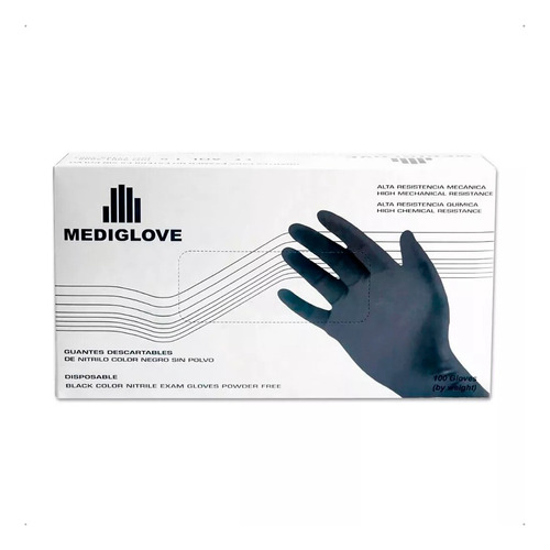 Guantes De Nitrilo Color Negro Reforzados Mediglove X 100 Un