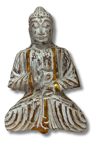 Estátua Buda Sent Decorativo Enfeite Escultura 41cm Madeira 