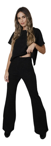 Conjunto Nocturno Brillo Lurex Blusa Y Pantalon Oxford Mujer