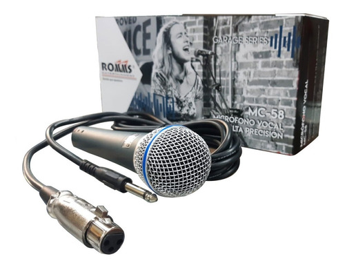 Romms Mc-58 Microfono Unidireccional Vocal Cable Xlr 6.3 Mt Color Negro