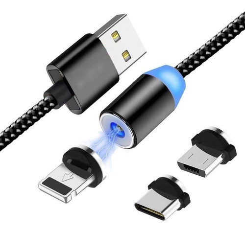 Cabo Carregador Magnético Usb 3 Em 1 Para Moto G8 Play