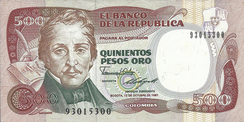 Colombia, 500 Pesos Oro 12 Octubre 1987
