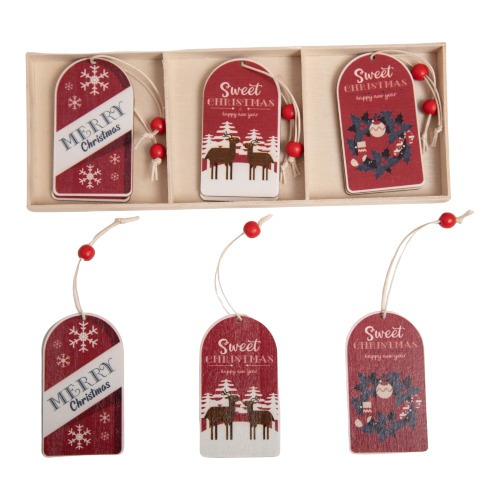 Adorno Navidad Set X6 Tag Colgantes Color Madera 8x4,5cm