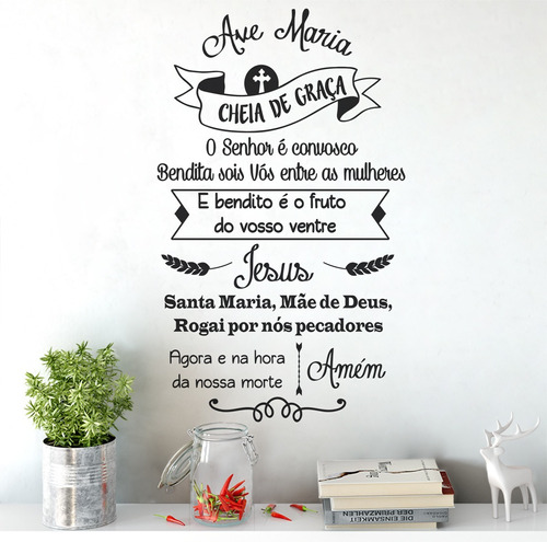 Adesivo Decorativo De Parede Quarto Sala Oração Ave Maria Cor Preto