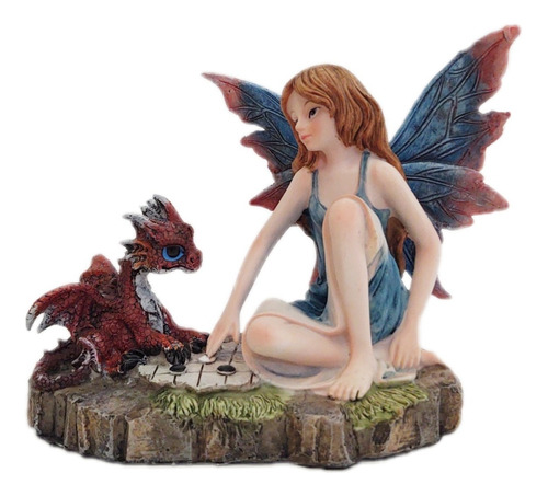 Linda Escultura De Hada Jugando Con Dragón