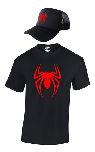 Camiseta Y Gorra Spiderman Hombre 100%algodon
