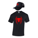 Camiseta Y Gorra Spiderman Hombre 100%algodon