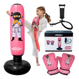 Kit Combinado De Saco De Boxeo Inflable Rosa Para Niños Co.