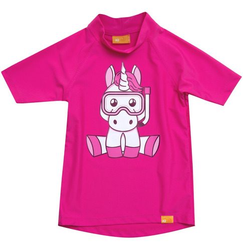 Polera Fucsia Manga Corta Diseño Unicornio Con Filtro Uv300+