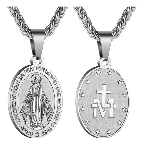 Collar De Virgen María Hombre Medalla Milagrosa Inoxidable