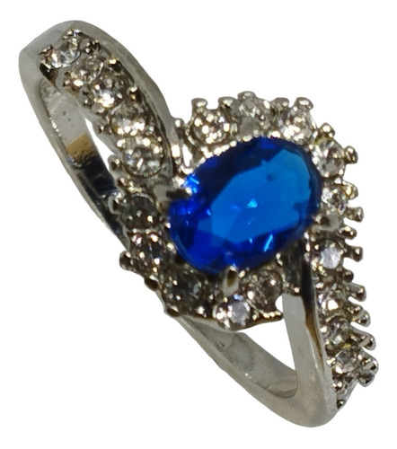 Anillo De Compromiso Mujer Zircon Azul En Plata 925