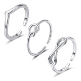 Funeia Juego De 3 Anillos De Plata De Ley S925 Para Mujer, A