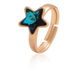 Anillo Oro 18k Lam Estrella Swarovski Azul Ajustable Regalo 