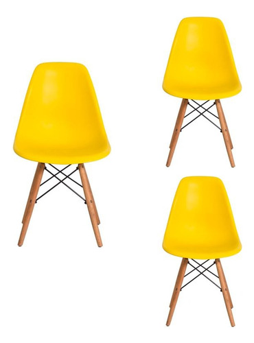 Kit 3 Cadeiras Charles Eames Wood Design Eiffel Várias Cores
