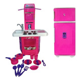 Cozinha Infantil Sai Água + Geladeira Duplex Infantil Rosa