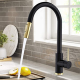 Llave Mezcladora Giratoria Grifo Cocina Negro Con Dorado