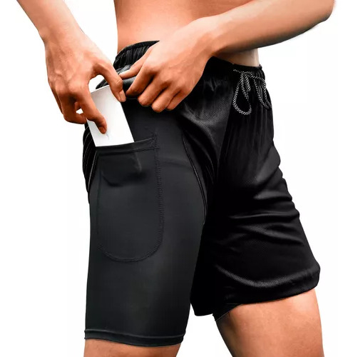 Shorts Deportiva Doble Capa Para Hombre Gym Correr Fovila