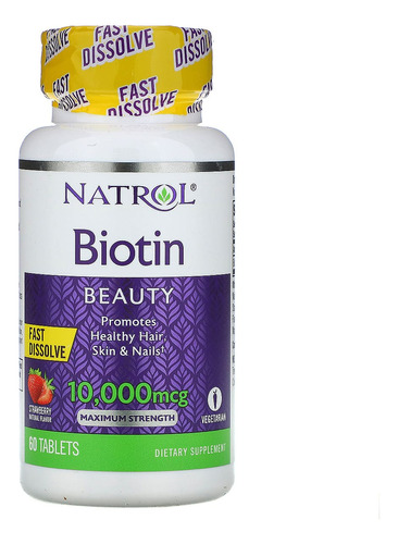 Biotina 10.000mcg 60 Tabs Sabor Morango - Natrol Importada