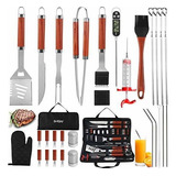 Set 30 Herramientas Asar Carne Parrilla Bbq Inyector Estuche