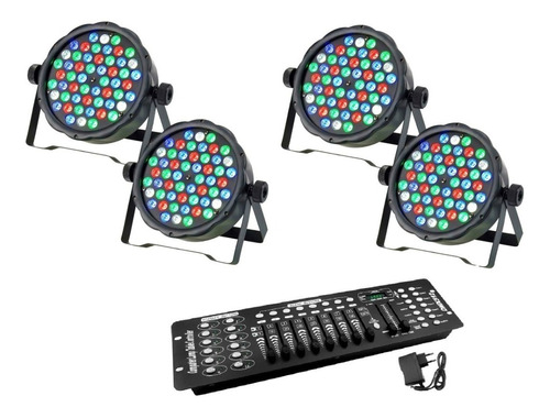 Kit 4 Canhão Par Led 54 Rgbw Slim 3w + 1 Mesa Dmx 512 Zem