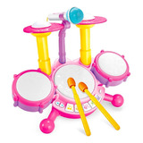 Juguete Batería Musical Micrófono Luces Y Sonido Bebes Niños Color Rosa