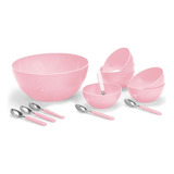 Set X13 Piezas Bowls Cucharitas Plástico Carol Soft Rosa