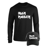 Camibuso Iron Maiden  Camiseta Manga Larga Con Gorra M2